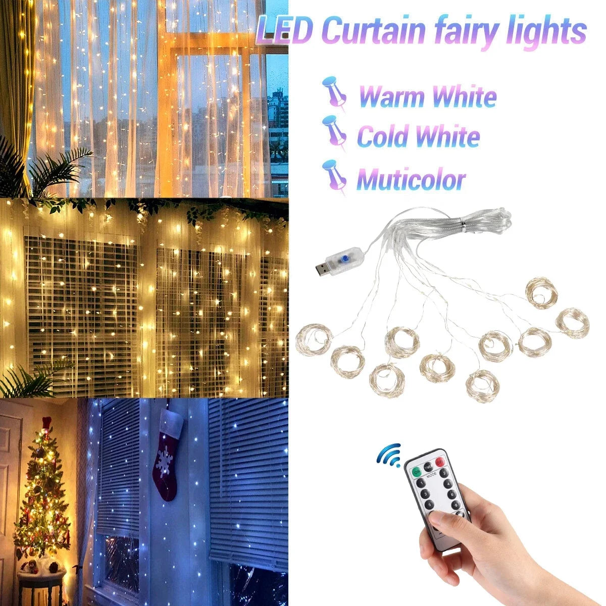 Christmas Curtain Garland Lights